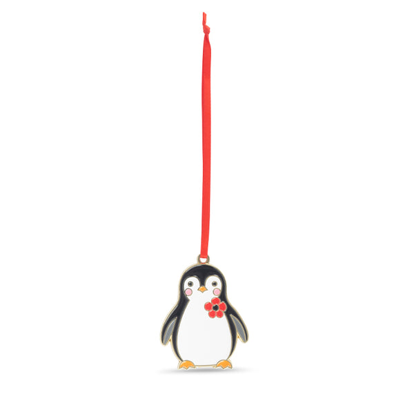 Percy Penguin with Poppy Enamel Christmas Decoration