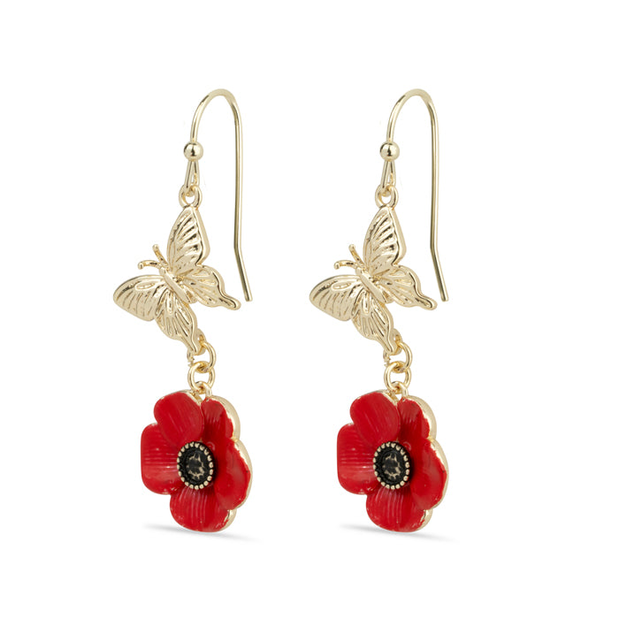 Poppy and Butterfly Drop Earrings