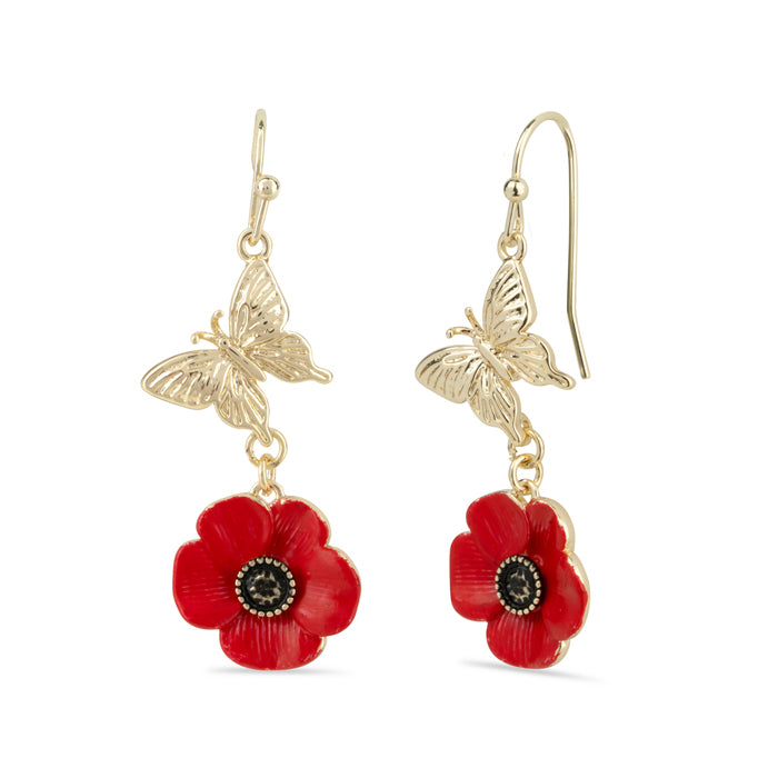Poppy and Butterfly Drop Earrings
