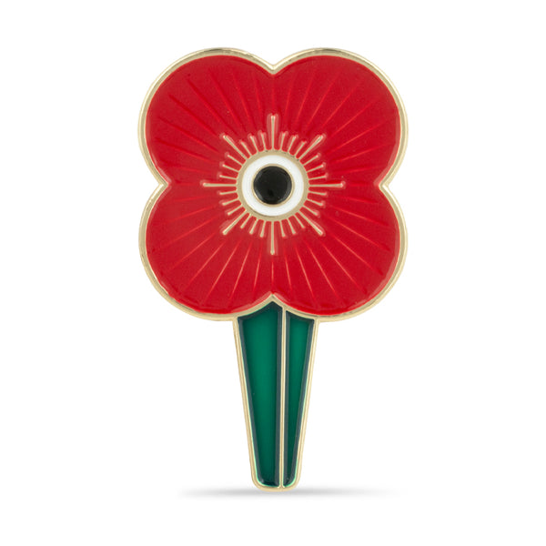 Ridged Poppy Lapel Badge with Stem