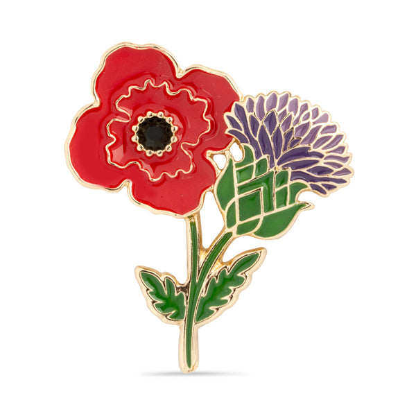 Poppy and Scottish Thistle Brooch