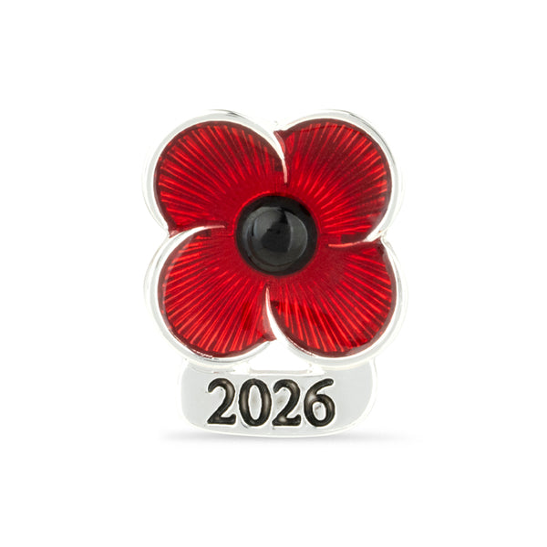 2026 Dated Poppy Lapel Pin in Silver Tone