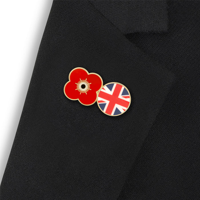 Union Jack Flag Poppy Pin